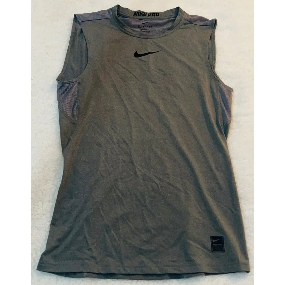 Nike Pro Dri-FIT Mens Sleeveless Training Top Gray Heather Mesh Small